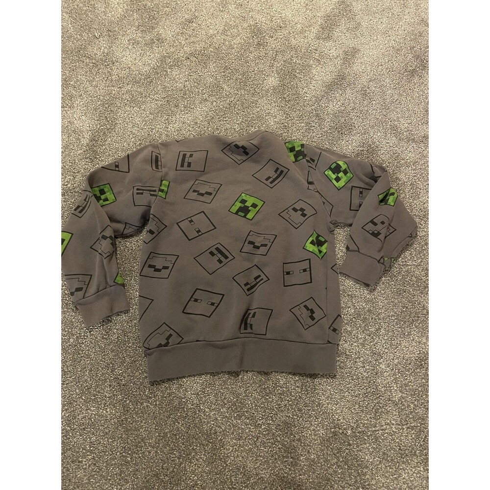 Jinx Sweatshirt Youth Large Gray Fleece Pullover Allover Minecraft Creeper Print